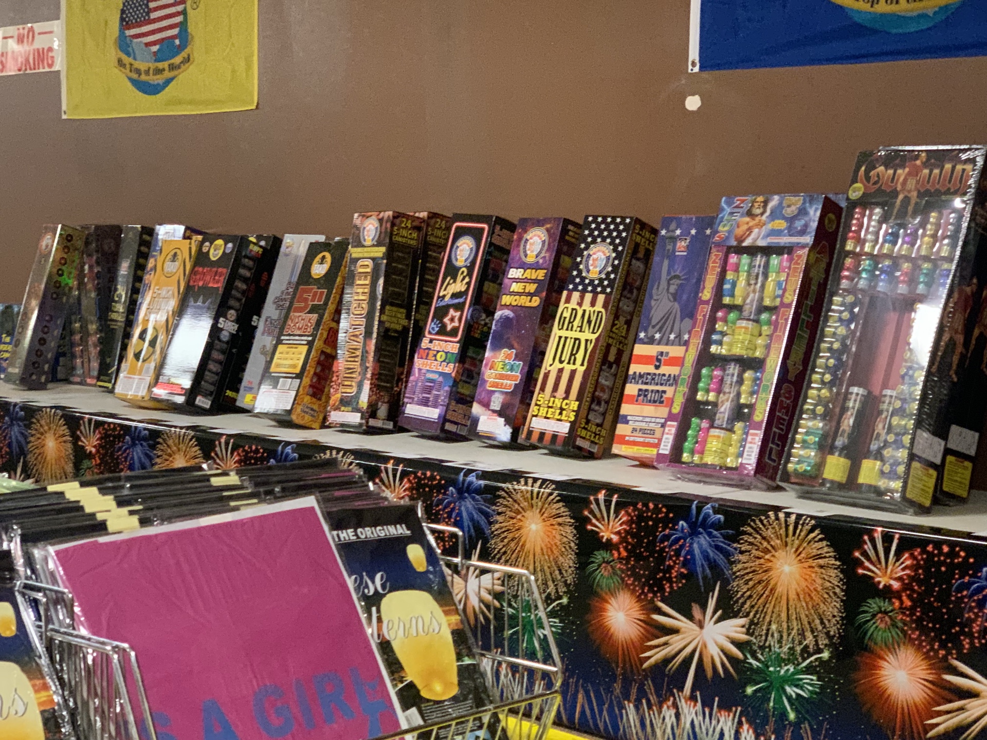 Retail product on the shelves at Indy Fireworks